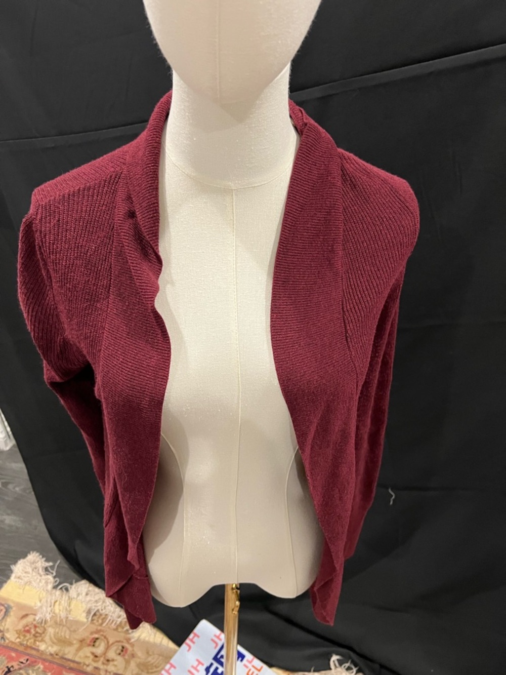 Women's Open-Front Burgundy Sweater Cardigan
